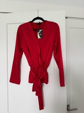 NWT Gibsonlook x Glam Red Satin Faux Wrap Top